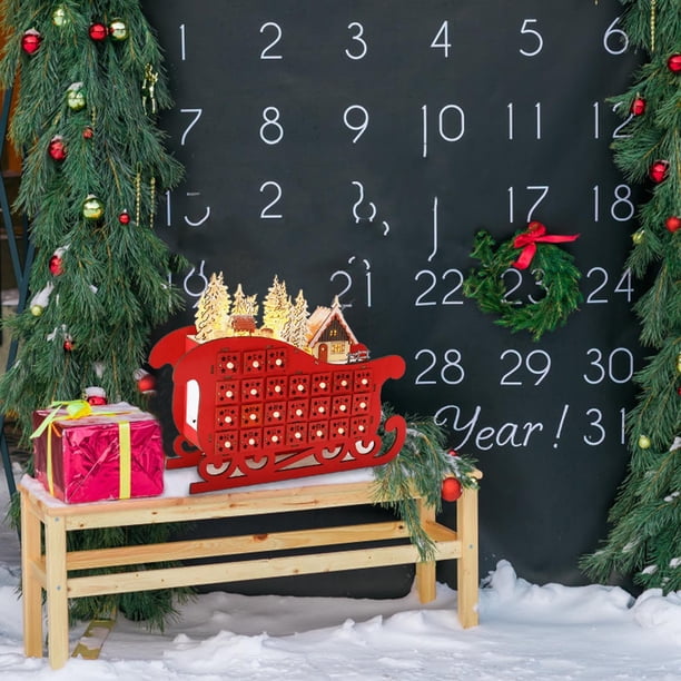 Calendario Navideño de Madera Ganfancp Trineo LED 24 Cuenta Atrás ...