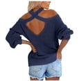 thumbnail image 4 of XFLWAM Womens Cold Shoulder Knit Sweaters Long Sleeve Crewneck Backless Jumper Tops Blue S, 4 of 7