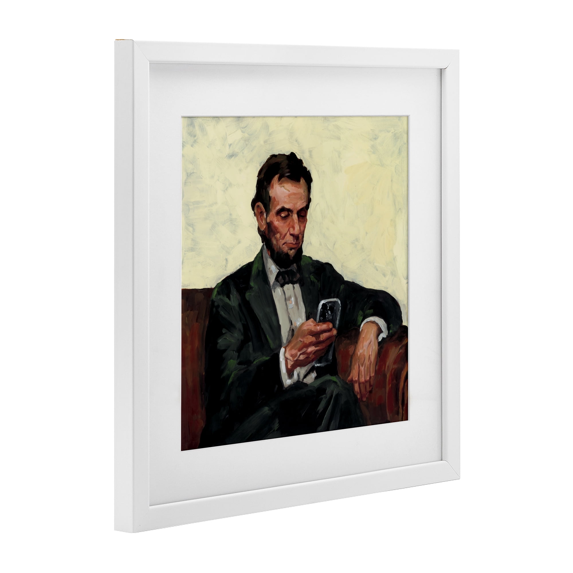 Stupell Industries Abe with Cellphone White Framed Print Under Glass, design by Studio Bautista
