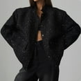 thumbnail image 6 of Sequin Jacket Plus Size Women Casual Long Sleeve Stand Collar Coats with Pockets Fashion Loose Blazer Coat (Black M), 6 of 6