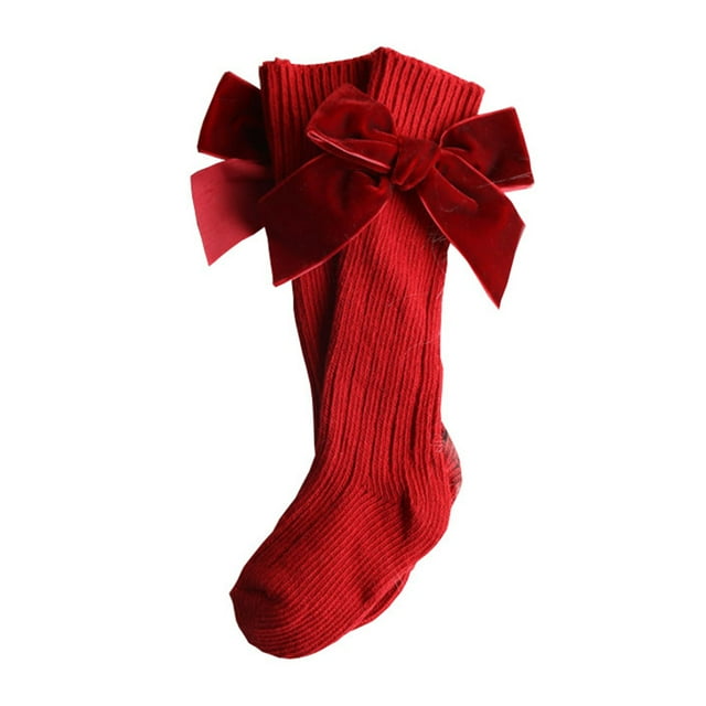 1 Paire de Bas pour Enfants Automne et Hiver Couleur Unie avec Nœud