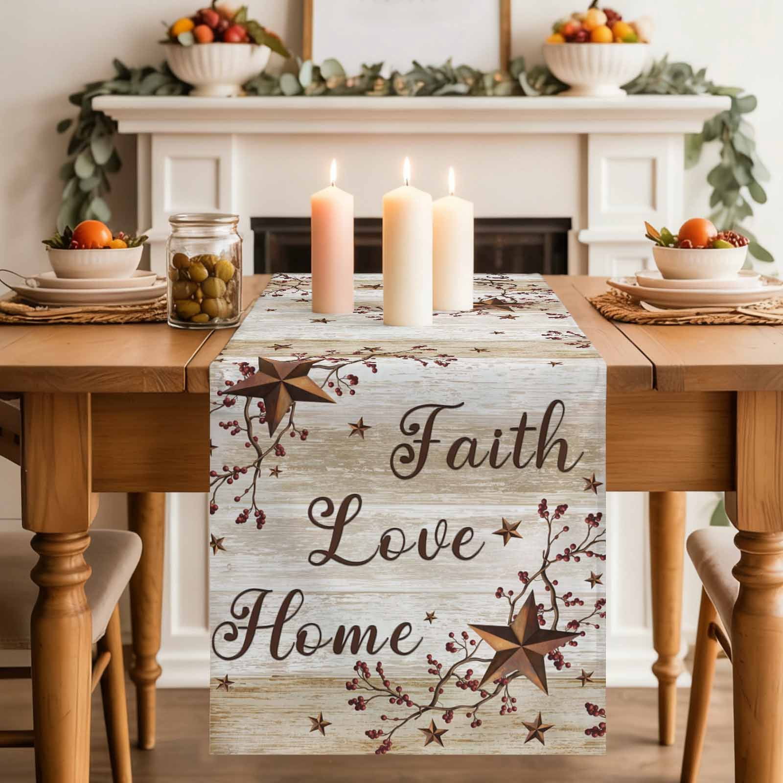 Texas Star Brown Cotton Linen Table Runner for Dining Kitchen, Farmhouse Retro Branches Wooden Grain Wedding Outdoor Party Tablerunners, Dresser Scarf Coffee Tablecloth Runners 13x48 Inches