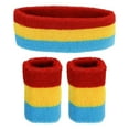 thumbnail image 1 of Uxcell 2 Muñequeras Deportivas y 1 Juego de Banda para la Cabeza de Algodón Absorbente Rojo, Amarillo, Azul Oscuro, 1 of 7
