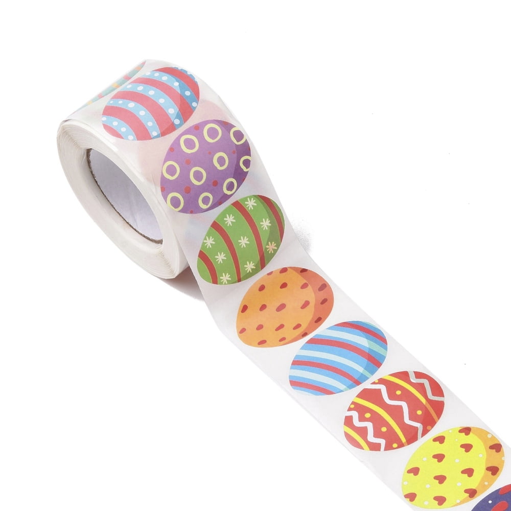 5rolls 9 Patterns Easter Theme Self Adhesive Paper Sticker rolls Egg-Shaped Sticker Labels Gift Tag Stickers Stripe & Wave & Heart Mixed Patterns 38x30x0.1mm 500pcs/roll