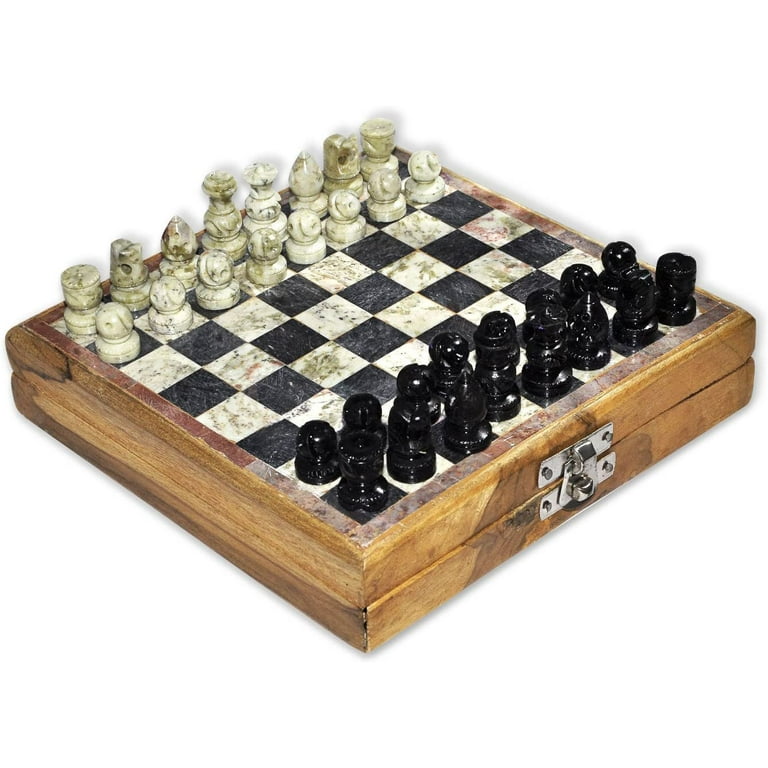 StonKraft - 8 X 8 Chess Board with Wooden Base with Stone Inlaid & Stone  Pieces Game Set