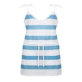 thumbnail image 3 of MesaSe Robe d'Été pour Femme à Col en V, Robe Évasée Sans Manches à Bretelles Spaghetti, Robe à Taille à Cordon, Robe à Rayures Bleu Foncé L, 3 of 6