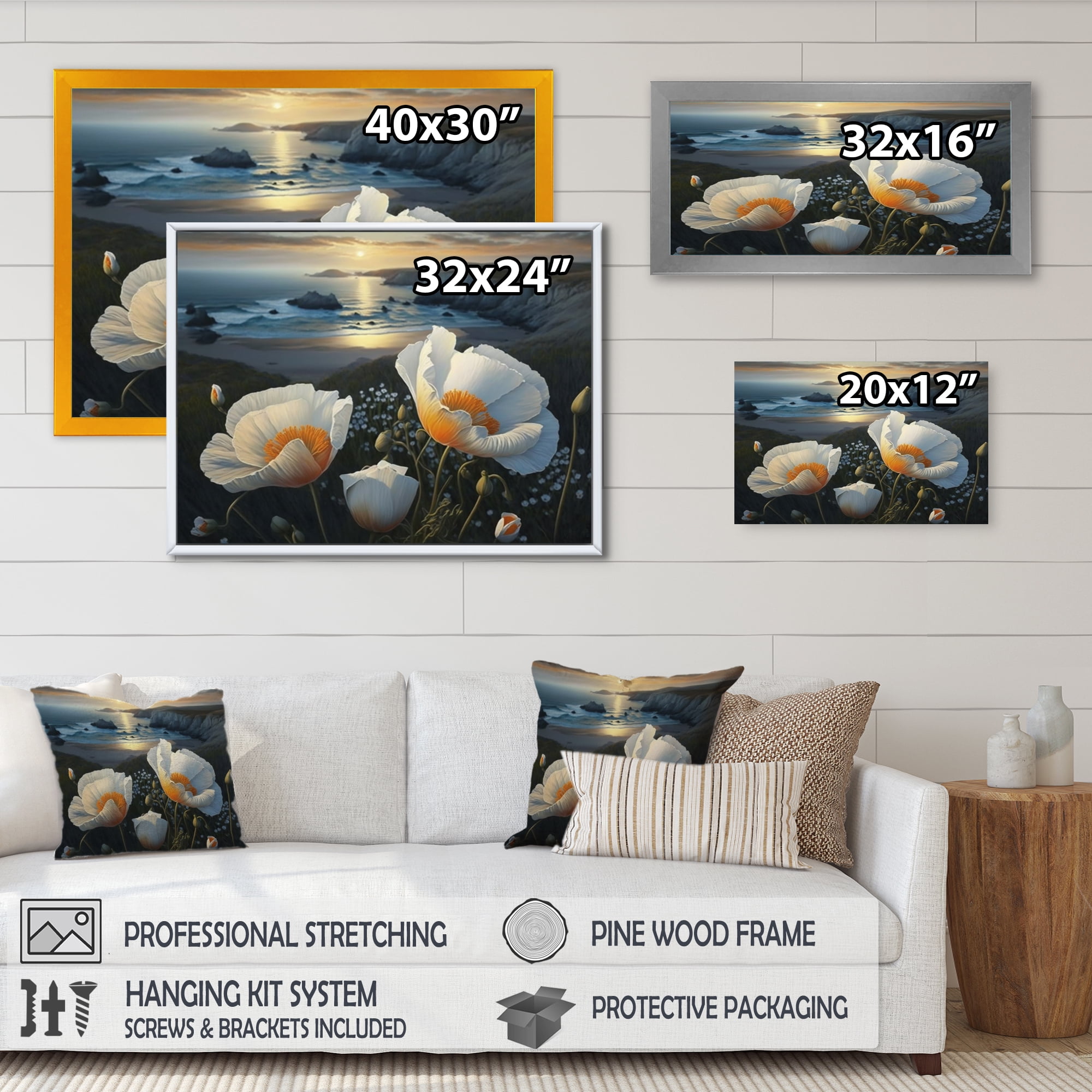 Designart White Flowers By The Coast III Canvas Wall Art
