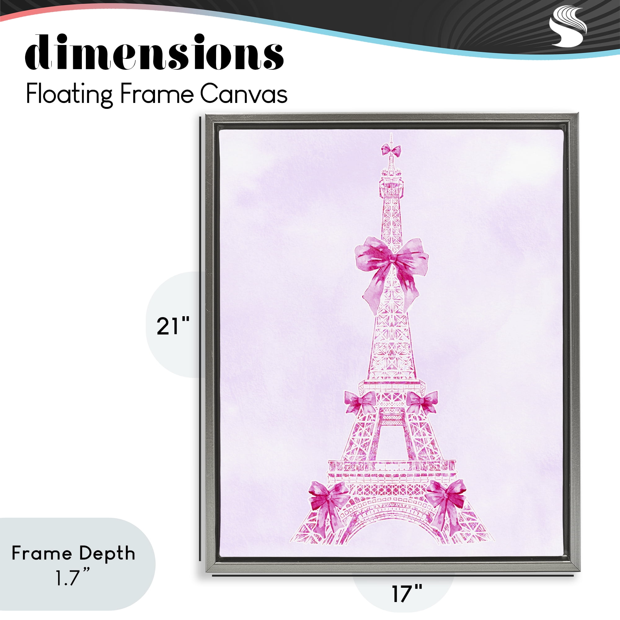 Stupell Industries Ribbon Bedecked Eiffel Tower Gray Framed Floater Canvas Wall Art, design by Ziwei Li