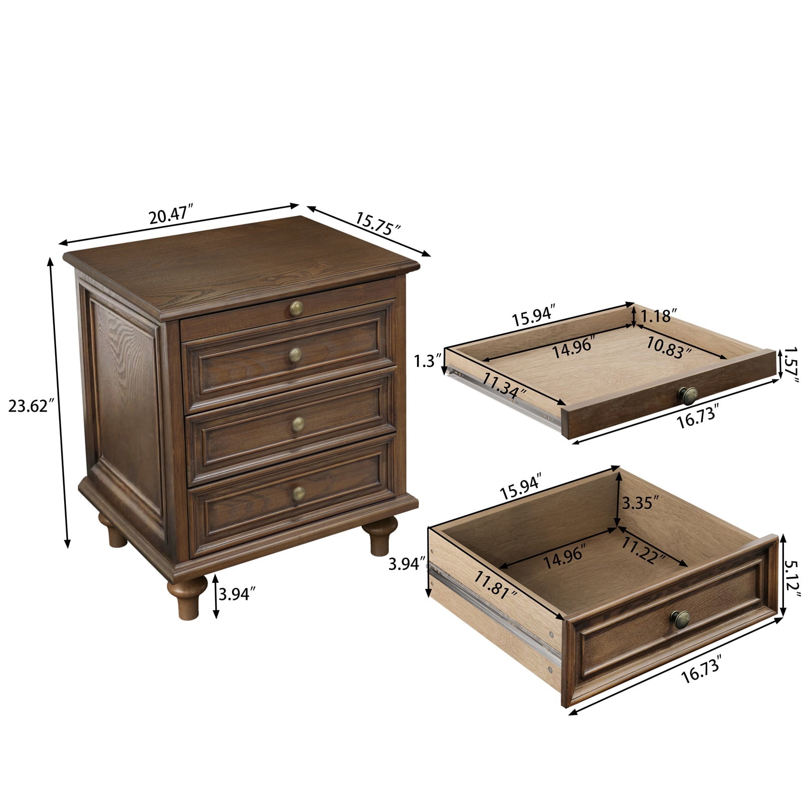 Hommoo Farmhouse Wood 4-Drawer Nightstands Set of 2, Large End Table Bedside Table Set with Solid Wood Feet and Metal Handle, for Living Room,Bedroom,Office, Walnut Brown