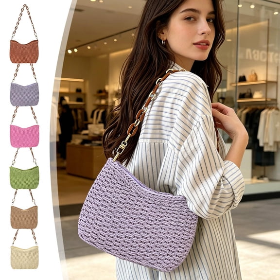 Bomd Small Summer Crossbody Bags for Women, Beach Handmade Straw Woven Pocketbooks Handbag Shoulder Purse, Lightweight Stylish, for Casual Outings, Vacation, Beach Trips Daily Use,Brown