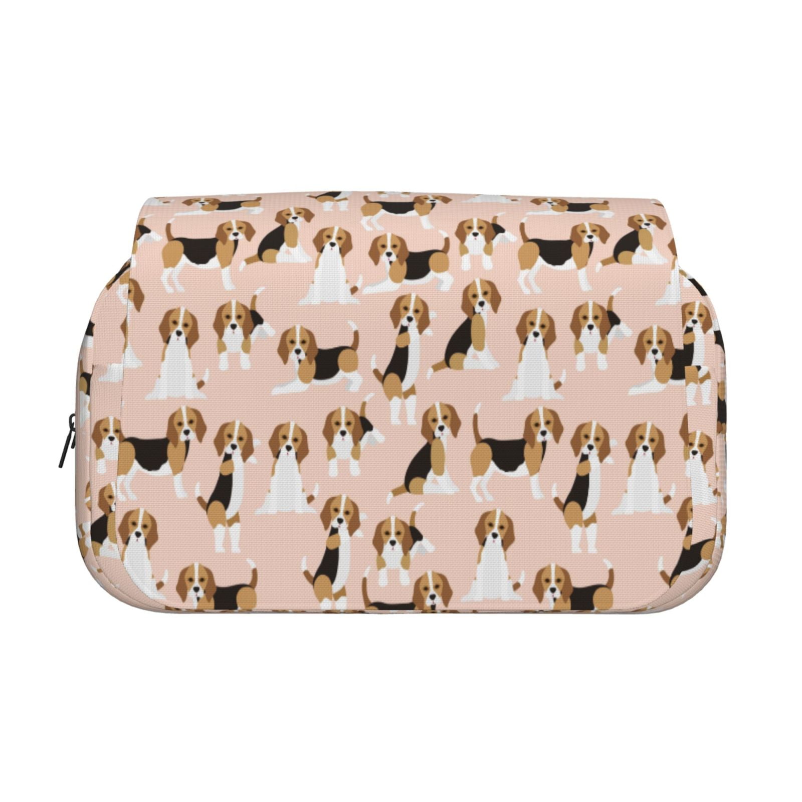 Rateoe Beagle Dog On Brown Pattern Double Clamshell Pen Case, Storage Organizer with Two Zipper Compartments– Holds Up to 50 Pencils & Pens