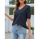 thumbnail image 2 of Camiseta MEROKEETY para mujer, manga corta, cuello en V, azul marino, XXL, 2 of 6