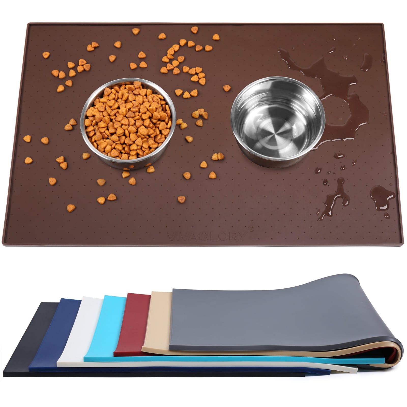 VIVAGLORY Dog Food Mat, Silicone Cat Feeding Bowl Mat, Pet Dish