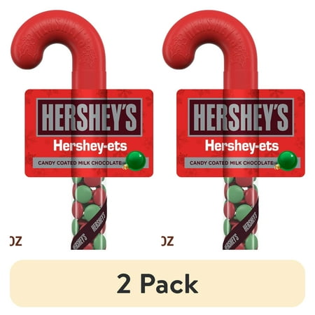 (2 pack) Hershey's Hershey-Ets Candy Coated Milk Chocolate Christmas Candy Stocking Stuffers, Plastic Cane 1.4 oz