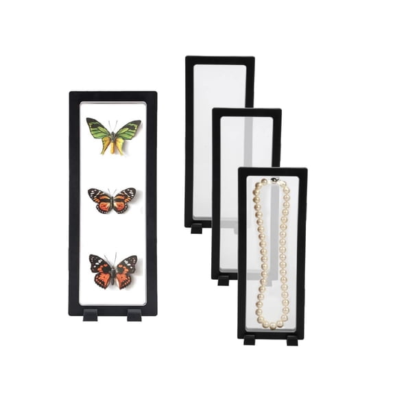 4 Pack Rectangle Necklace Storage Box,9x3.5In Black Coins Display Frame Holder with Base,Reusable 3D Jewelry Display Box for Jewelry,Antique