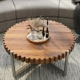 thumbnail image 3 of Modern Round Coffee Table, Handmade Natural Wood Grain, Sturdy Base, Suitable for Home, 3 of 10