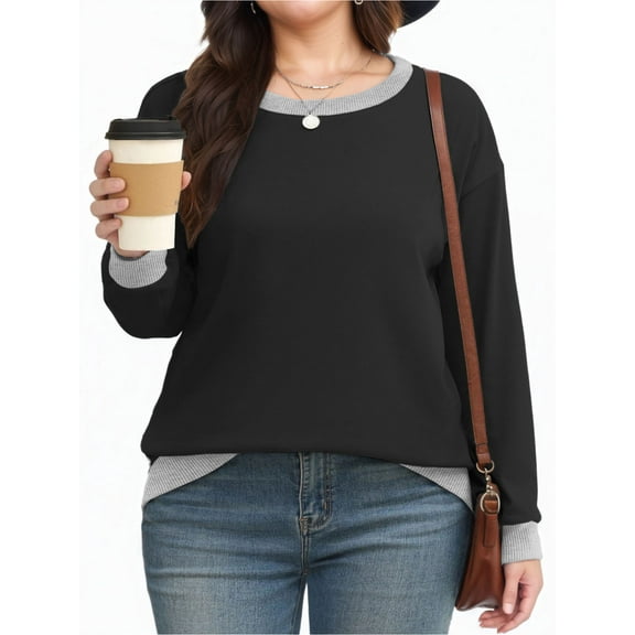 NISVIYA Womens Plus Size Casual Crewneck Color Block Blouses Trendy Winter Fashion Oversized Sweatshirts