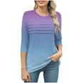 thumbnail image 4 of JURANMO Womens Beach Vacation Clothes Fashion 3/4 Sleeve Round Neck Shirts Casual Pleated Front T Shirts Gradient Print Going Out Tops Saving Sales Navy L, 4 of 7