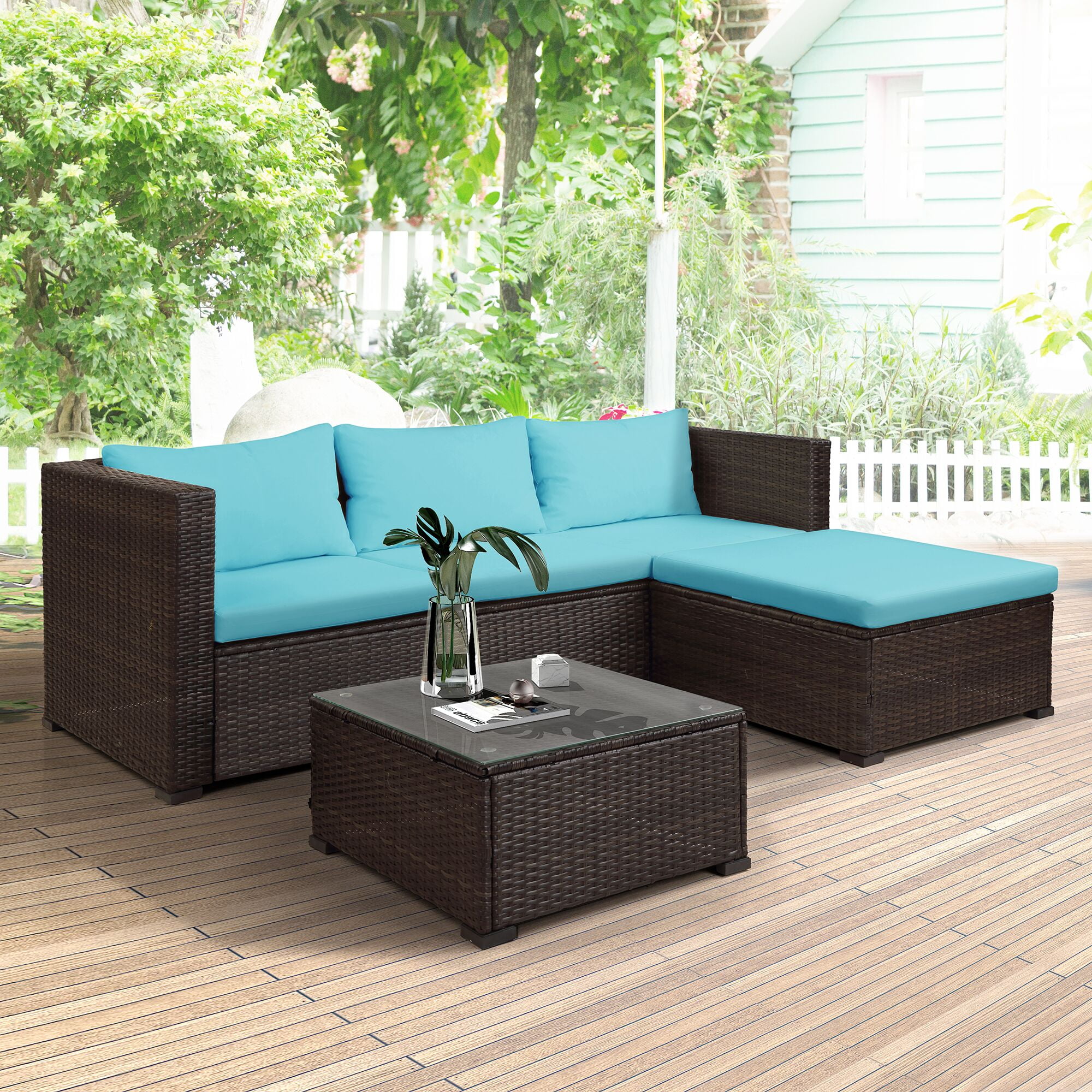 Clearance! 3pcs Outdoor Patio Sofa Set, Brown Wicker Patio Conversation
