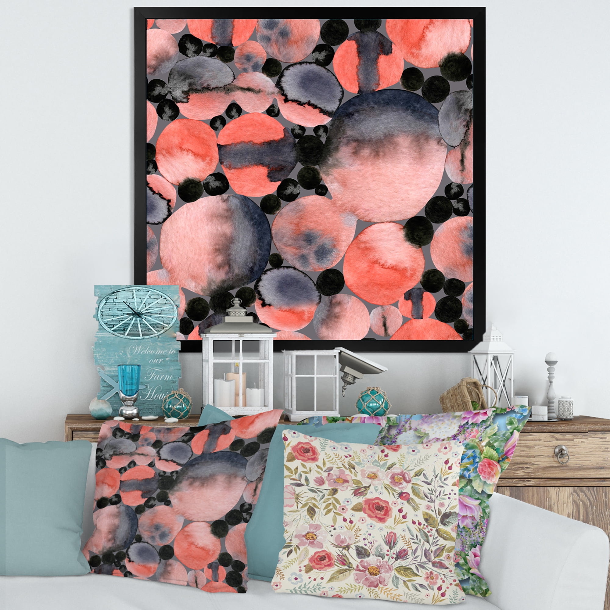 Designart 'Polka Dots Abstract Geometric Art' Modern Framed Art Print