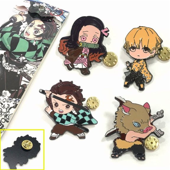 Demon Slayer Anime Enamel Pins Set – 4 PCS Collectible Characters (Tanjiro, Nezuko, Zenitsu, Inosuke)