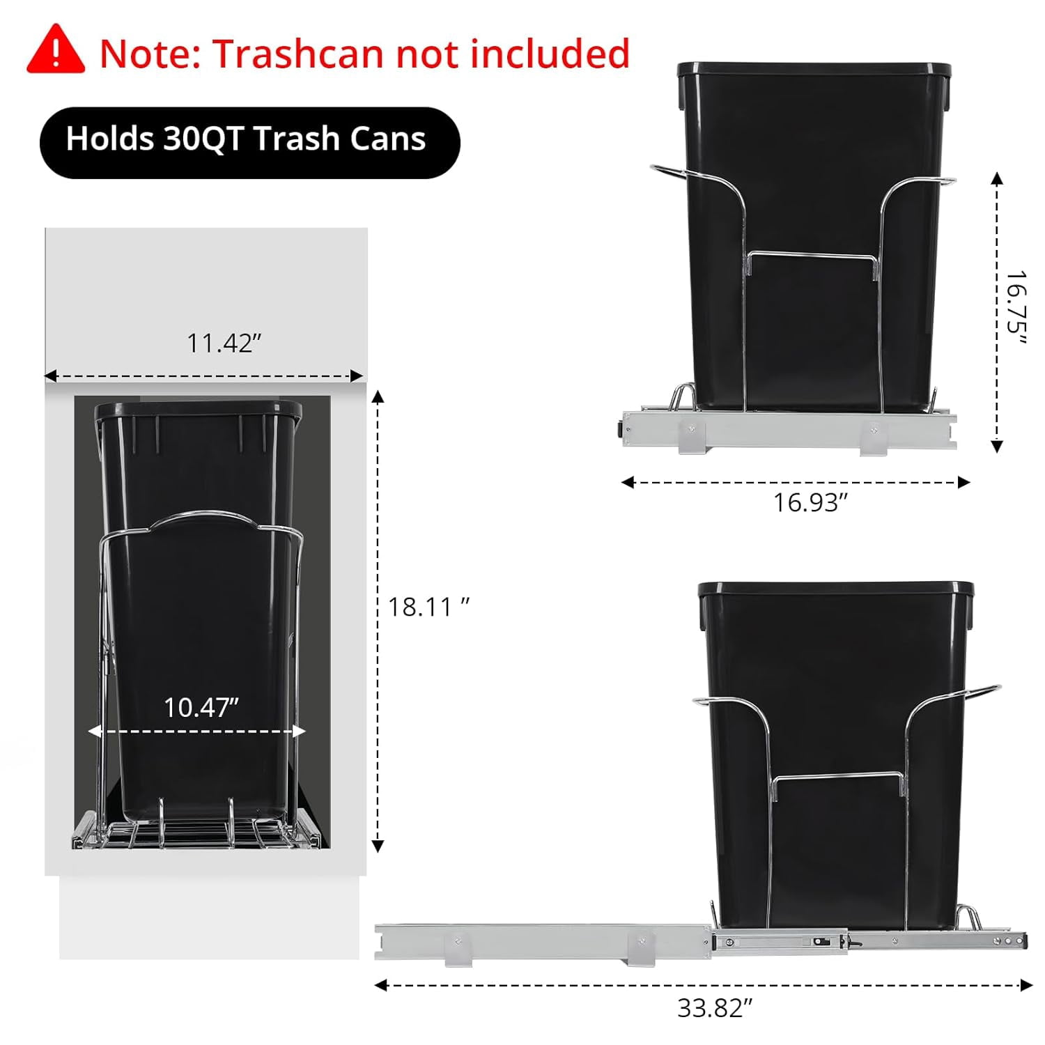 Pull Out Trash Can Under Cabinet, Stainless Steel Slide Out Garbage Can Shelf, Adjustable Kitchen Organizer, 30L Capacity, Rustproof, Space-Saving, Easy Installation, Silver