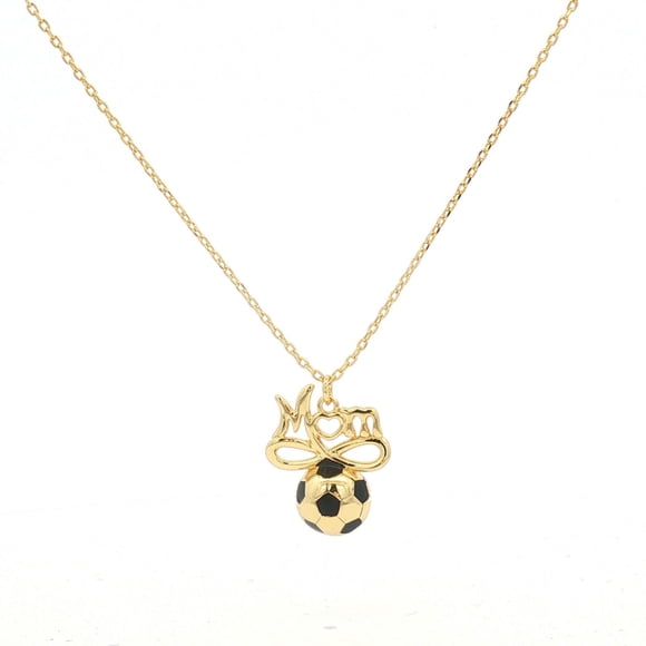 Cyra | Collar para Mujer con Dije MOM y Balón de Fútbol Fabricado en Chapa de Oro, Color Dorado