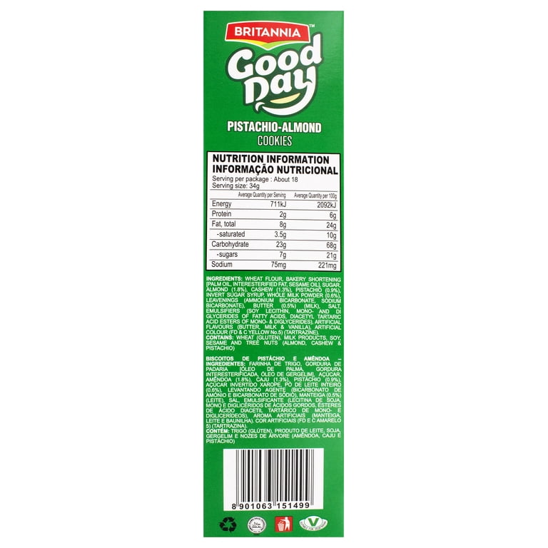 Britannia, Good Day Pistachio-Almond Cookies, 21.2 oz family pack
