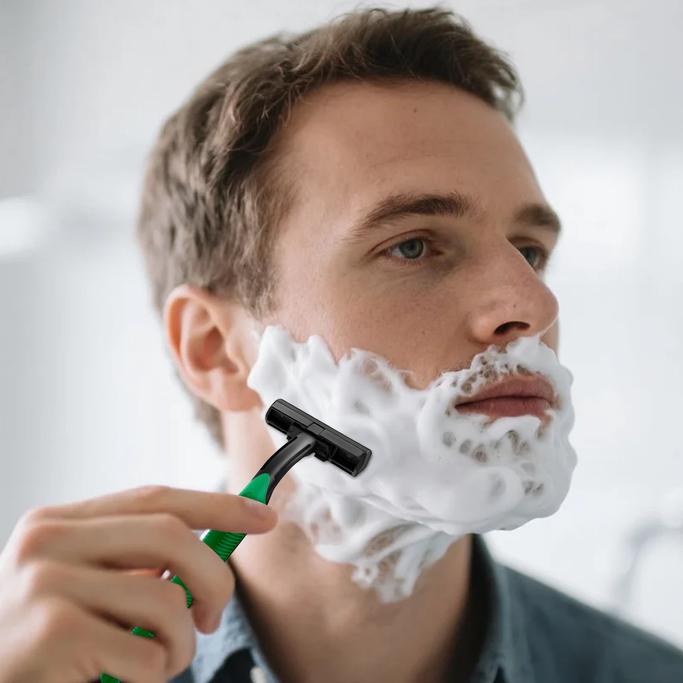 Individually Wrapped, Travel Size 2 Blade Disposable Manual Razor , for Travel, Hotel and Homeless Stainless Steel Blade (Green) (100)