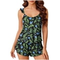 thumbnail image 2 of Smsaxvxz Pajama Set for Women Fashion Floral Printed Ruffle Sleeve Casual Loose Camisole Top and Shorts Sleepwear Sets Army Green M, 2 of 7
