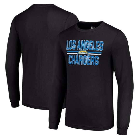 Men's Starter Black Los Angeles Chargers Team Mesh Print Graphic Long Sleeve T-Shirt