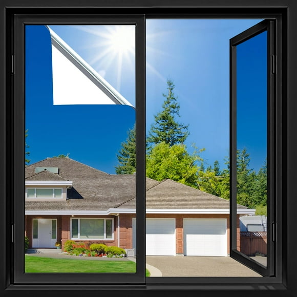 Lmlpt Privacy Window Film One Way Window Tint for Home Reflective Mirror Glass Tinting Sun UV Blocking Vinyl Door Coverings Sticker Heat Control Adhesive Static Cling,Diamond Silver,35.4X118.1inch