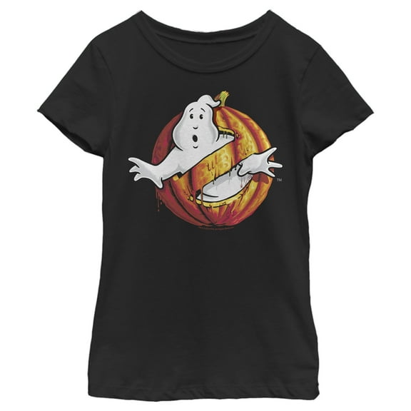 Girl's Ghostbusters Halloween Pumpkin Logo  Graphic Tee Black Large