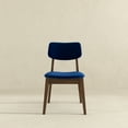 thumbnail image 2 of Of 2 Mid-century Modern Dining Seats - Solid Wood, Velvet Upholstery, Foam Filler, Brown/navy Blue Chairs (2 Pcs) Wood Legs, Seat, Fill, Navy Blue/brown Attractive, 2 of 3