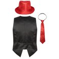 thumbnail image 2 of TiaoBug Men Women Sparkling Sequin Sleeveless Waistcoat Vest+Hat+Necktie for Disco Theme Party Red XL, 2 of 7