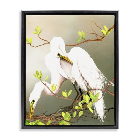 Stupell Industries Coastal Gazing Egrets on Branch Black Floating Frame Canvas Art, 17 x 21, by Christine Reichow