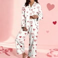 thumbnail image 2 of Satin Pajamas Women Valentines Day Pjs Long Sleeve Heart Print Button down Sleepwear Women's Pajamas Set, 2 of 5