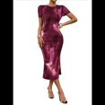 thumbnail image 1 of Vestido Ajustado con Cuello Redondo y Mangas para Mujer Vino Tinto M, 1 of 7