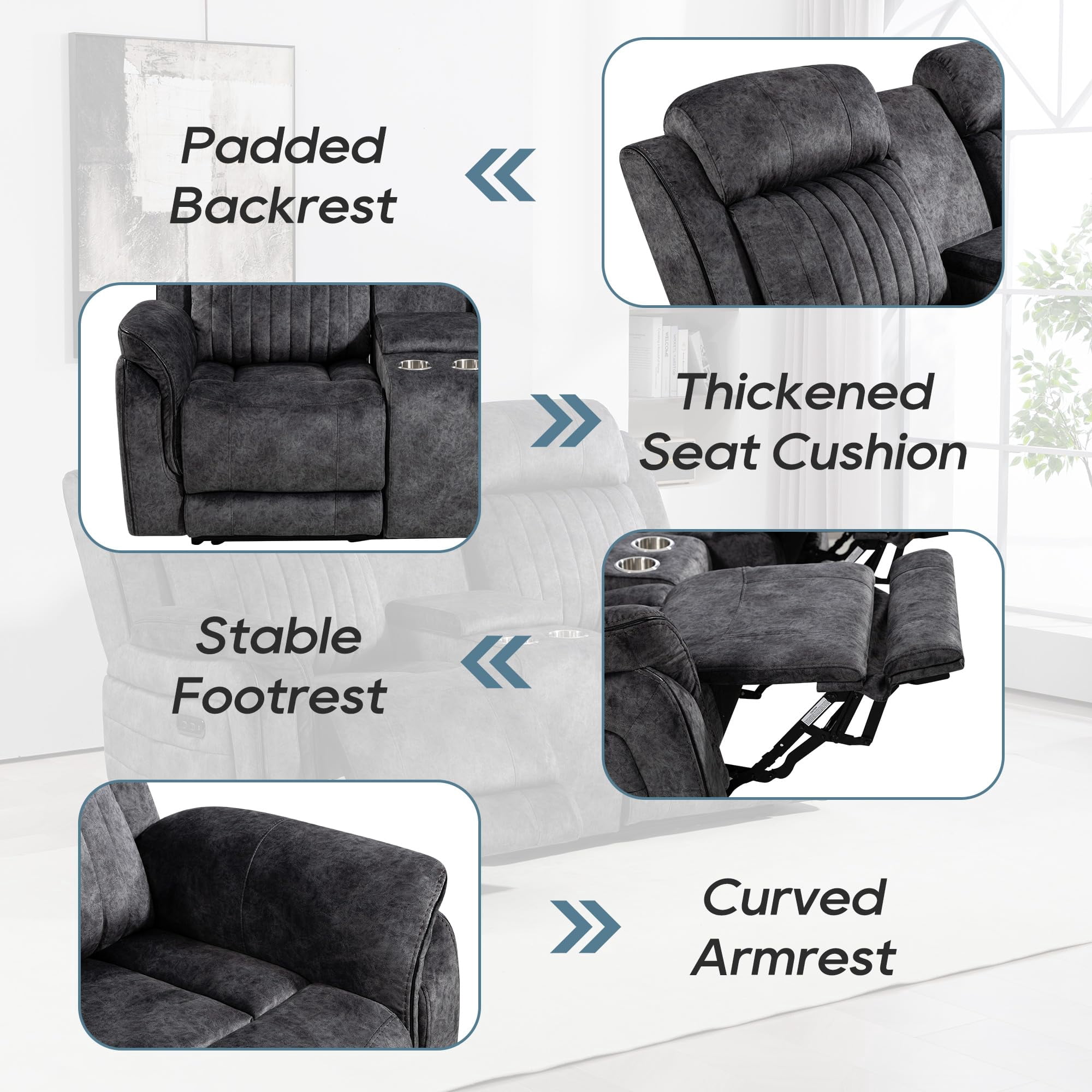 Zero Gravity Power Reclining Loveseat, Double Recliner Loveseat Sofa with Adjustable Headrest & Storage Center Console, RV Home Theater Seating with Cup Holders, USB & Type-C Ports for Living Room