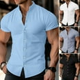 thumbnail image 6 of TNOBHG Men Slim Fit Shirt Men's Cotton Linen Slim Fit Stand Collar Shirt with Short Sleeves, 6 of 8