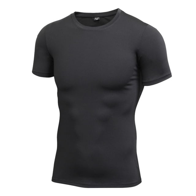 Men Summer Compression T-Shirts Quick Drying Basketball Running Short Sleeve Sports Tight Base Layer Tops Black M