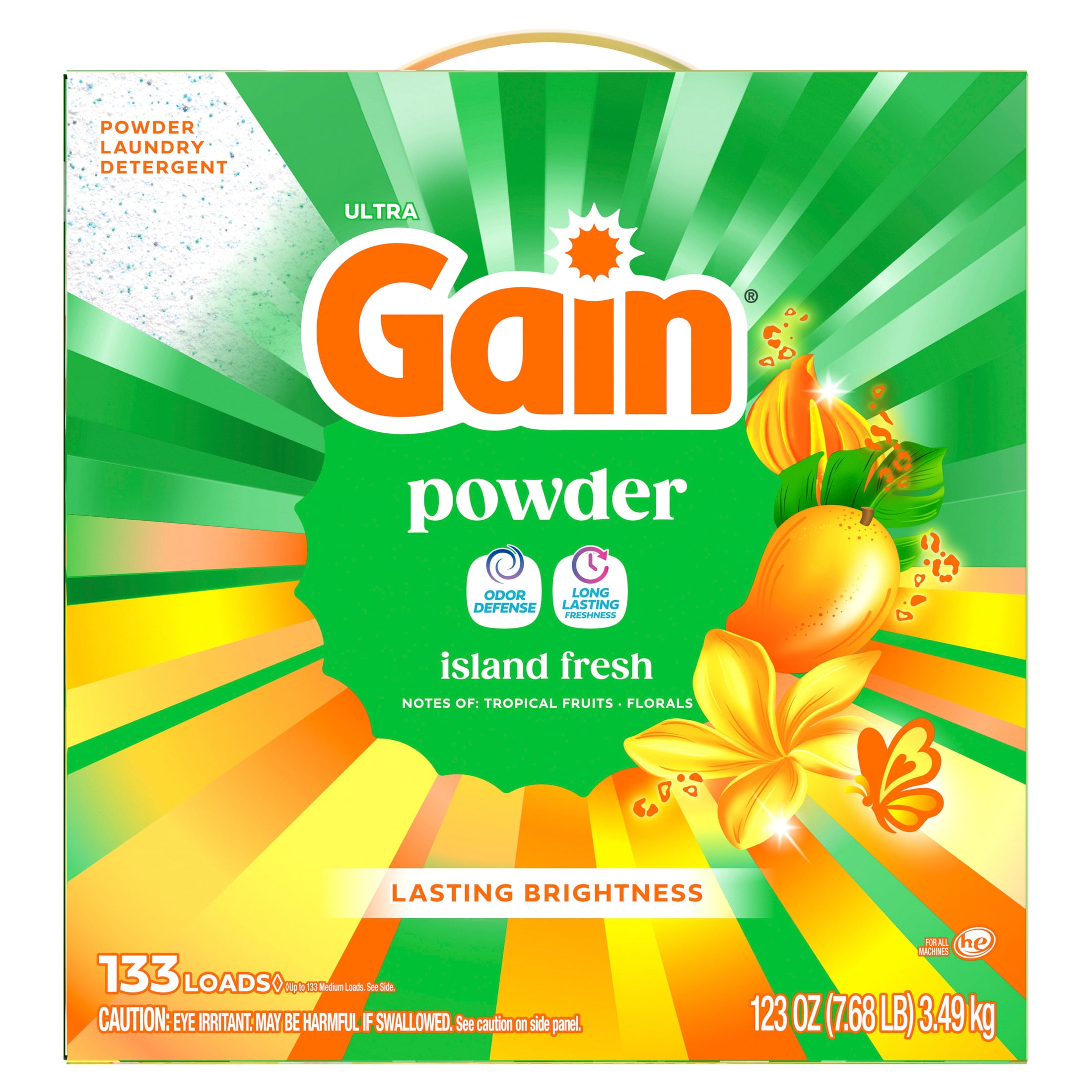 Gain Powder Laundry Detergent, Island Fresh Scent, 123 oz, 133 Loads