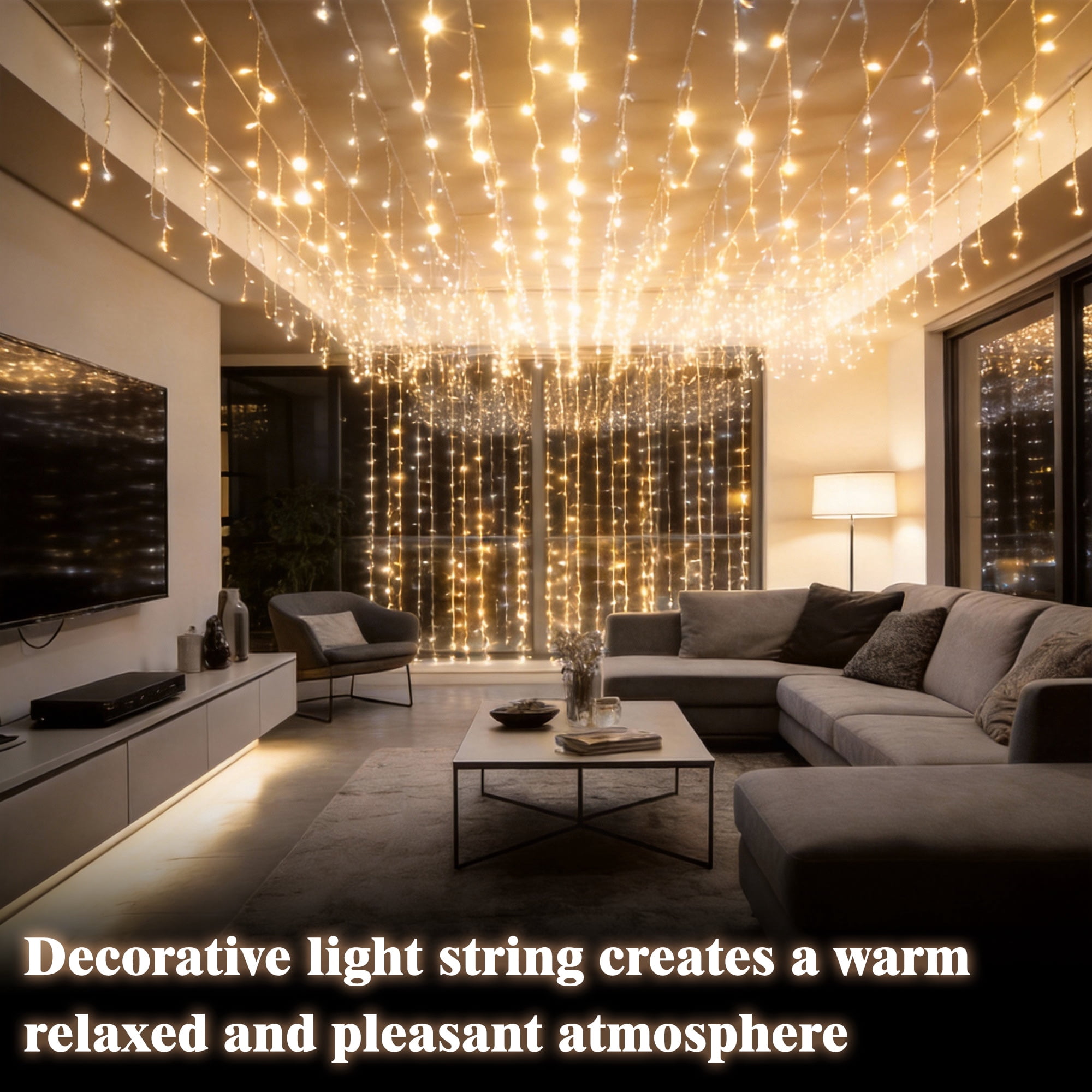 Beatineon 600 LED Curtain Lights, 9.8x9.8Ft, Plug in Window Curtain Lights, Hanging Christmas String Lights for Bedroom Garden Wedding Party Outdoor Indoor Wall Decorations,Warm White