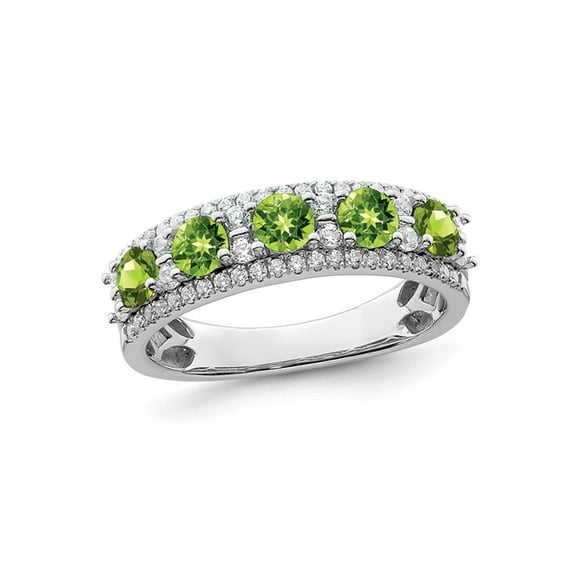 9/10 Carat (Ctw) Peridot Band Ring in 14K White Gold with Diamonds 1/3 Carat (Ctw)