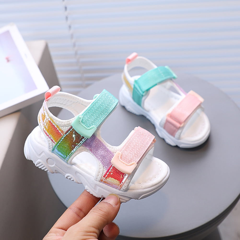 Intime Baby Beach Sandals Colorful Soft Sole Anti Slip Breathable Magic Sticker Toddler Shoes For 1 3 Years Old For Girls White 24