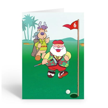 Stonehouse Collection Funny Golfing Christmas Cards, Santa and Reindeer Caddy Design 12 Pack with Envelopes, 6.25 x 4.5 inches (Standard)
