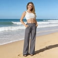 thumbnail image 2 of Womens Casual Wide Leg Pants Summer Beach Drawstring Palazzo Trousers Elastic Wasited Slacks with Pockets Gray 2XL, 2 of 7