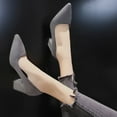 thumbnail image 3 of XIMIN Women's Closed Toe Classic Pointed Toe Heels Pumps Heels Chunky Block Heels Low Shoes Business Office Work Heels Shoes Comfortable Footwear (9, Grey), 3 of 5