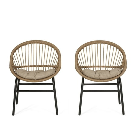 Noble House Outdoor Dining Chair - Wicker - Set of 2 - Light Brown, Beige and Matte Black