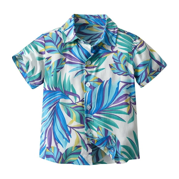 Odeerbi 6M-13Y Niños Camisa Hawaiana Verano Playa Camisas de Algodón Niños Blusa de Manga Corta Flor Tropical Camisa Estampada Ocio Tops
